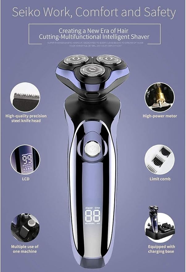 Men's Electric Shaver - Cordless Rechargeable Rotary Shaver Razor for Men with Pop-up Sideburn Trimmer Wet and Dry