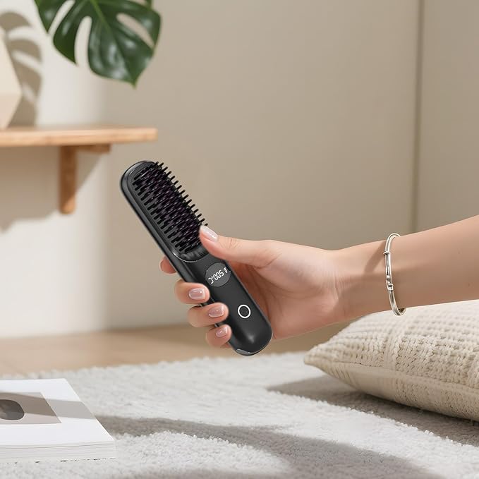 Usb Rechargeable 7.9 In / 20 Cm Cordless Hair Straightener Comb Lcd Portable Hot Brush Ceramic Heating Anti-Scald For Travel 160-200℃