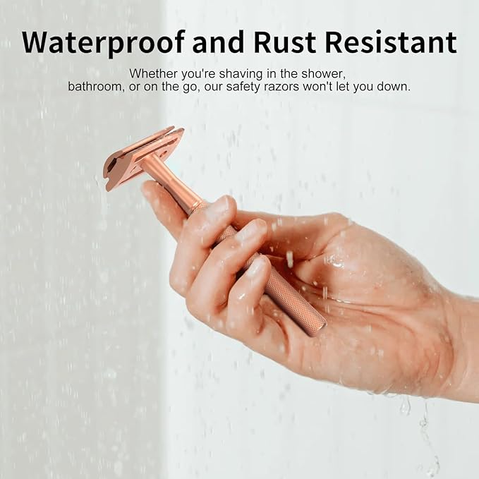 Rose Gold Safety Razor Kit with Exfoliating Gloves