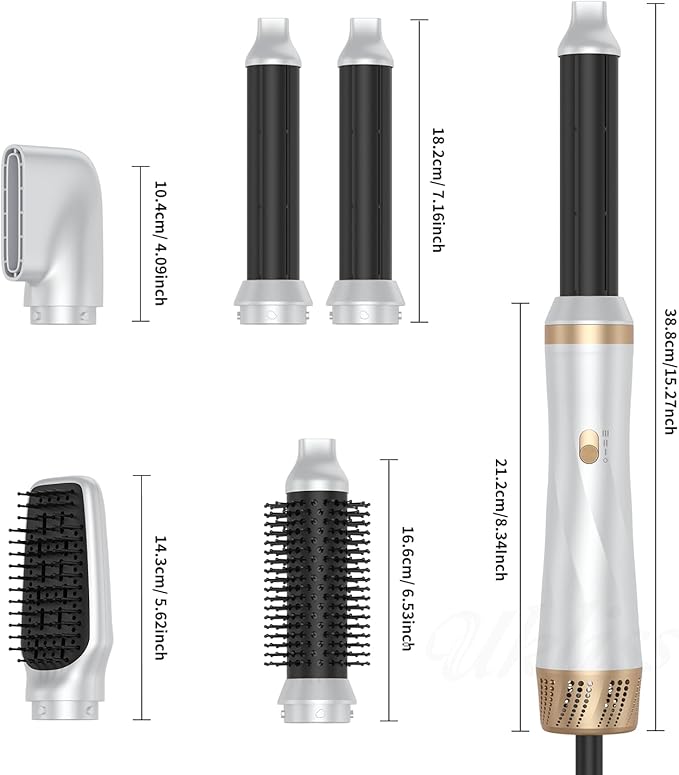 Hair Dryer Brush 5 in 1 Blow Dryer Brush Set High Speed Hot Air Styler Auto Wrap Curlers for Frizz-Free Volume Multifunctional Hair Dryer for Curling Straightening Volumizing (Platinum)