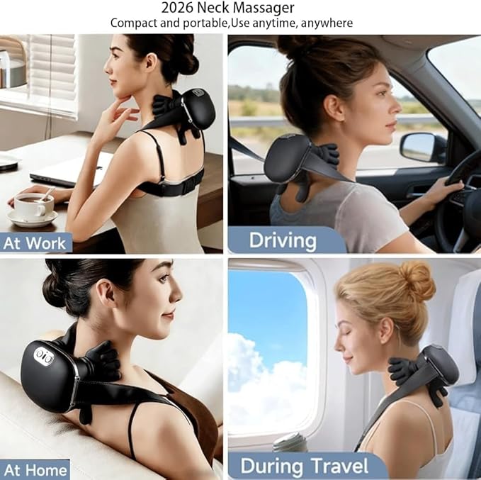 2026 (Upgraded Version) Shiatsu Neck and Back Massager with Heat Portable Bionic Relaxation Massager for Shoulder Cervical Spine &amp Leg Pain Relief Real Touch Therapy Multiple Modes Black