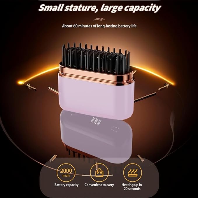 Electric Hot Comb StraightenerMini Hair Straightening CombCordless Rechargeable LCD Display USB Negative Ion Hair Styling Comb for BangsHome Travel Use Gift for Mom Grandmother (White)