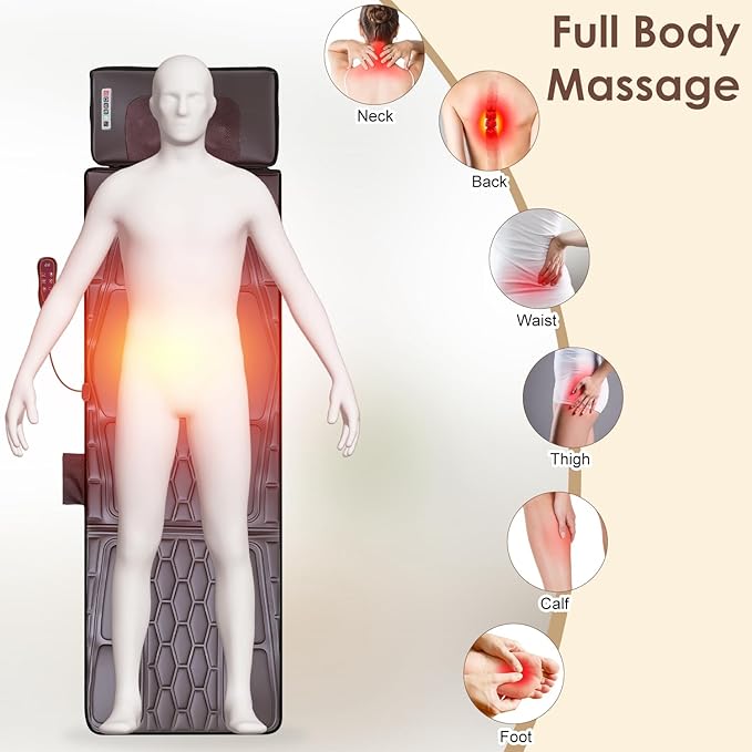 KOCASO PU Leather Full Body Massage Mat Multifunctional Massage Chair Pad with Heat Timer Shiatsu Neck Massager Carry Bag Earplugs Anti-Slip Bottom for Reclining Chair