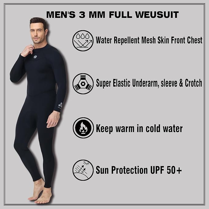 3mm Neoprene Full Wetsuit for Men Premium Diving Snorkeling Surfing Swimming Suit