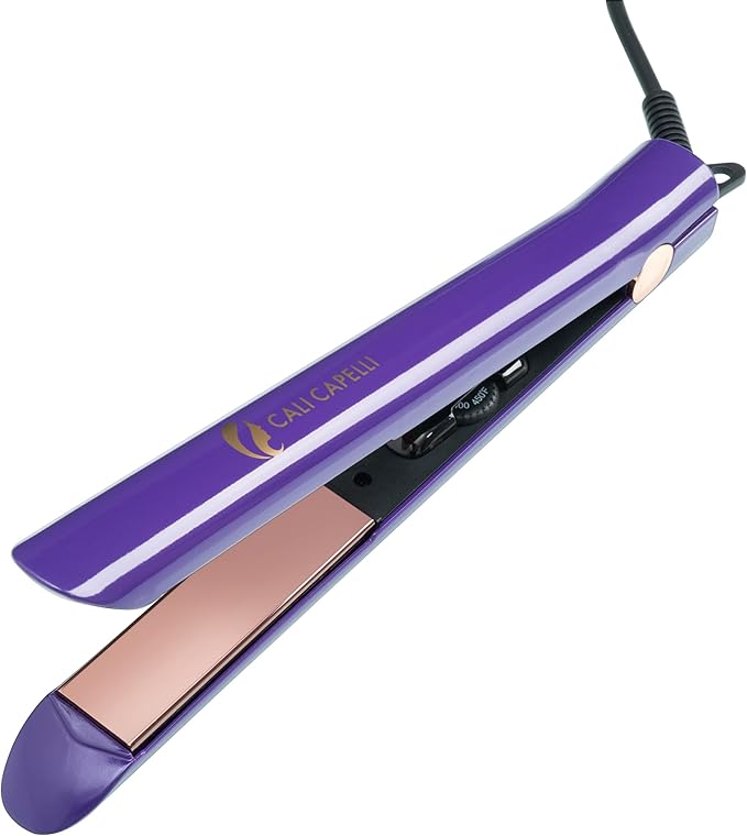 Flat Iron for Hair Styling – 1 Inch Infrared Hair Straightener with Rose Gold Titanium Floating Plates – Ionic Technology Smooths and Straightens Hair Without Pulling Heat Damage or Frizz (Purple)