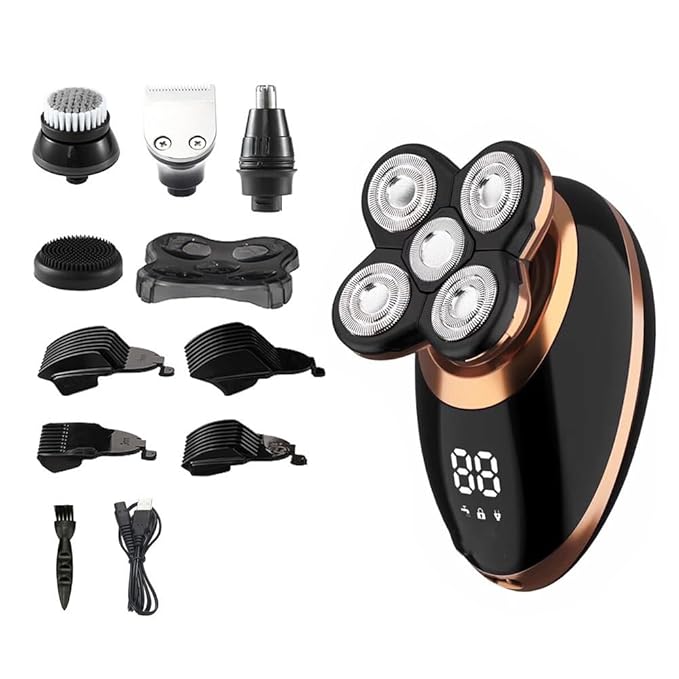 Head Shavers for Bald Men 5 In 1 Multi-cutting IPX7 Electric Razor Cut Beard Trimmer LCD Display Nose Ear Grooming Multi-use Bald Shaver