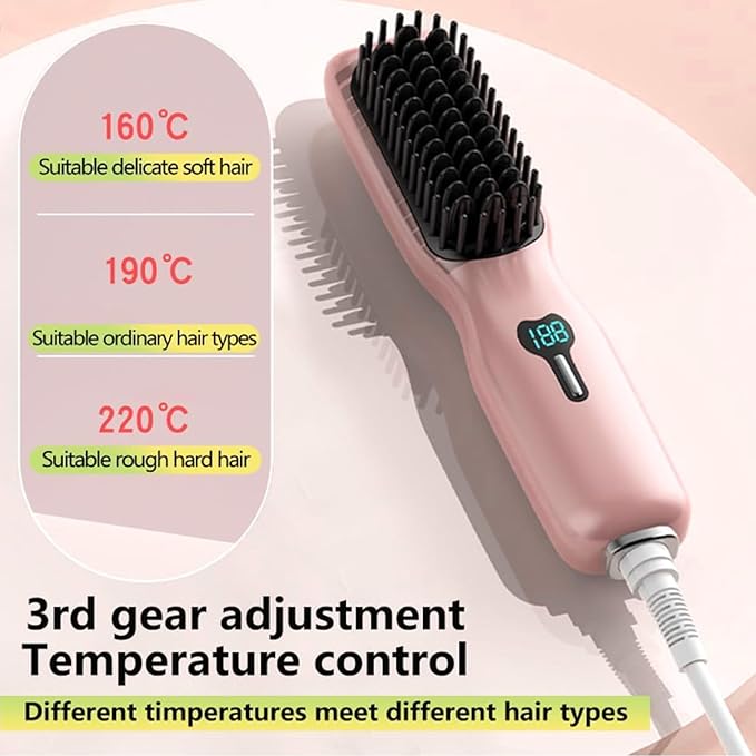 Cordless Hair Straightener Brush 11 Temperature Adjustment Fast Heating Antiscald Portable Straightening Brush for Different Hair Types