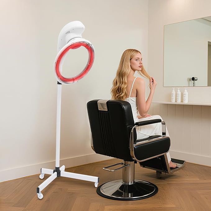 Premium Stand Hair Dryer Adjustable Temperature Professional Hair Color Processor with Rotate 360 ° Casters Styling Hair Processor for Professional Salon and Spa Use (White)