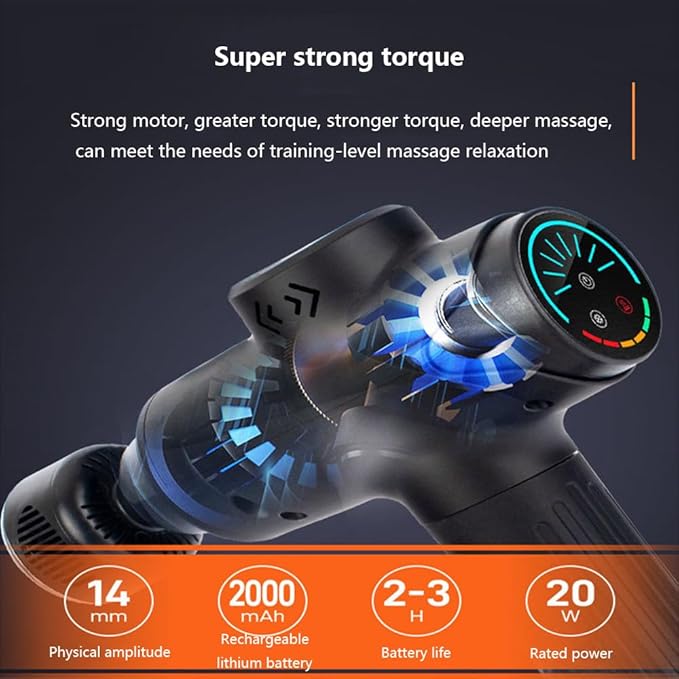 Massager Hot and Cold Massager Deep Tissue Back Massage 14mm Massage Depth 12 Frequency Levels Touch Screen 7 Interchangeable Heads 1500mah Muscle Massage for Pain Relief