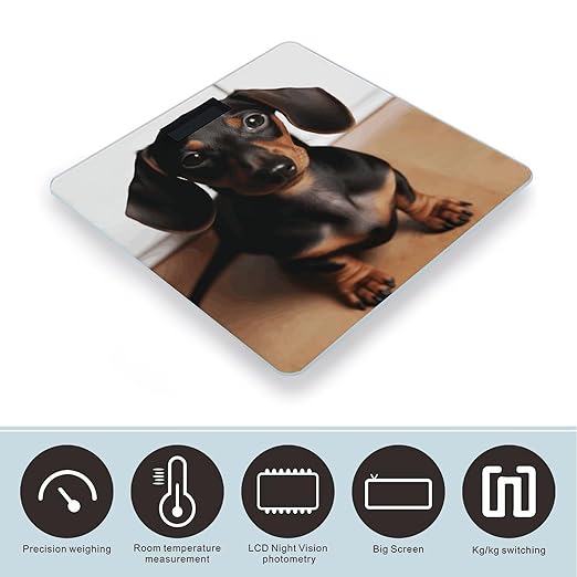 Cute Wiener Sausage Dog Bathroom Scale Automatic Power On/Off Body Scales LCD Backlight Display Square Digital Scale Rounded Corners Bathroom Scales for Home Bedrooms