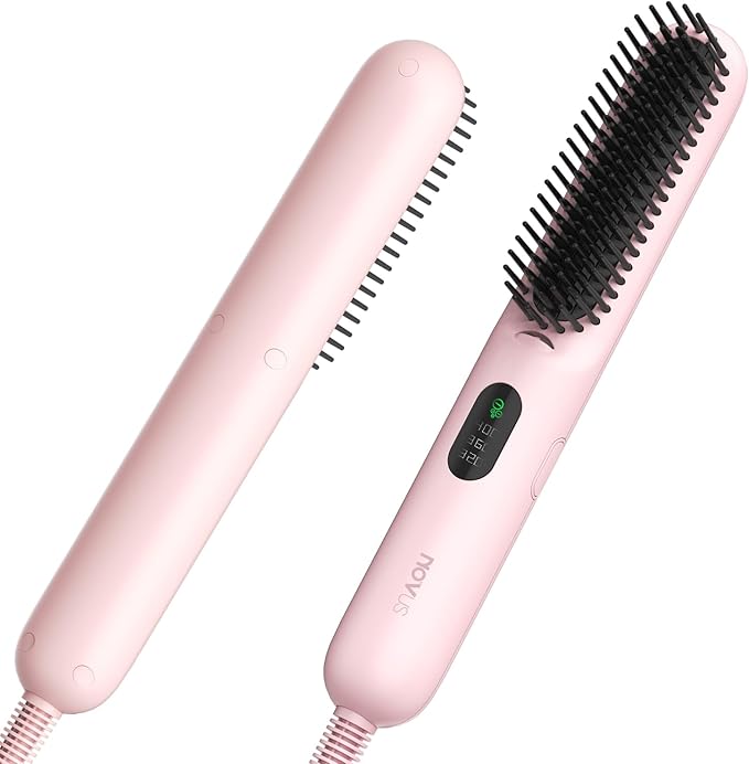 Hair Brush: 1 Inch Brush for Curly Hair with Anti-Scald Bristles Straightening Comb with Negative Iron for Women - 3 Temp Settings &amp LED Display (Pink)