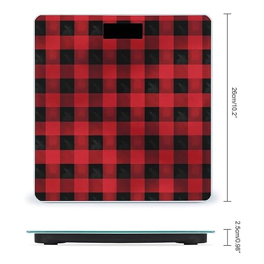 Red Black Buffalo Check Plaid Pattern Weight ScaleClear LED Display Bathroom Digital Weighing ScaleTempered Glass Digital Bathroom Scale for Body Weight Capacity Up to 400 Lbs
