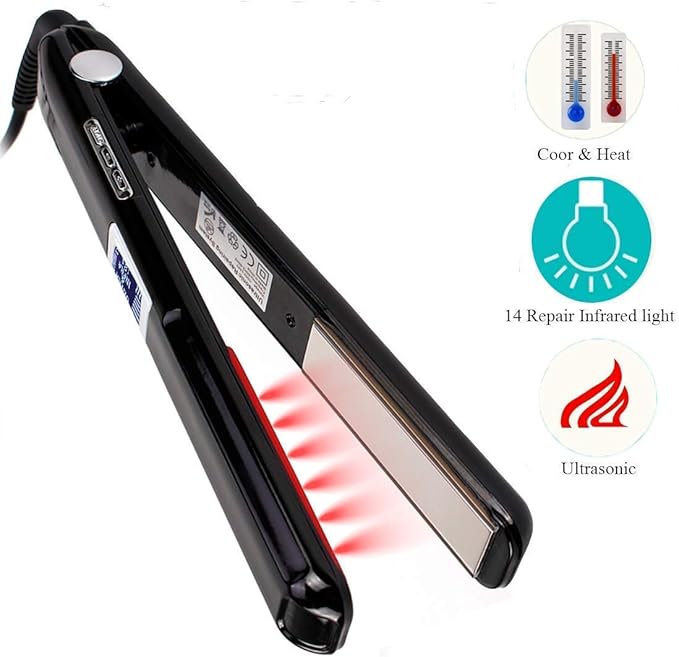 Pro Infrared Hair Straightener Cold Flat Iron for Repair Damaged Hair LCD Display 360° Swivel Cord Black