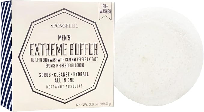 SPONGELLÉ Men’s Supreme Super and Extreme Buffer Set | Dual-Sided Scrubber &amp Body Wash Infused | Deep Cleansing &amp Exfoliating | 20+ Washes