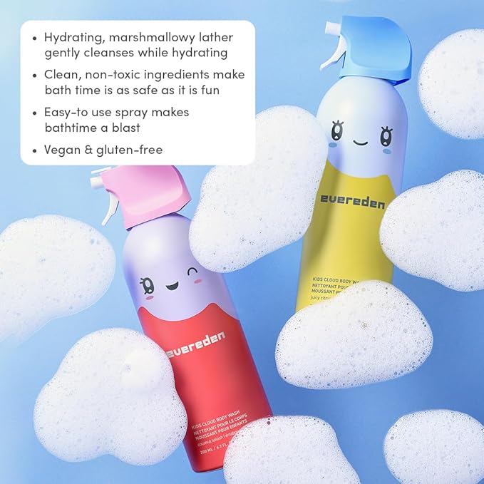Evereden Kids Cloud Body Wash Duo - Gentle Nourishing Toddler Body Wash for Delicate Skin Coconut Splash &amp Juicy Citrus Scents Creamy Hydrating Formula 2 Pack (6.7 fl oz Each)