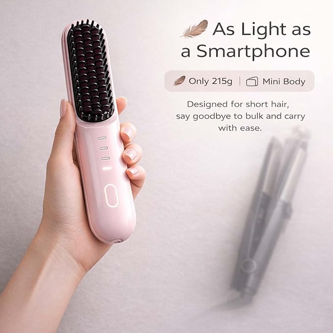 2026 New Cordless Styling Brush for Short Hair Styling ToolsHeated Brush for Short HairPortable Travel StraightenerUSB Rechargeable4 Temps Fast Heating CeramicSmooth Frizz Styling Tool (Black)