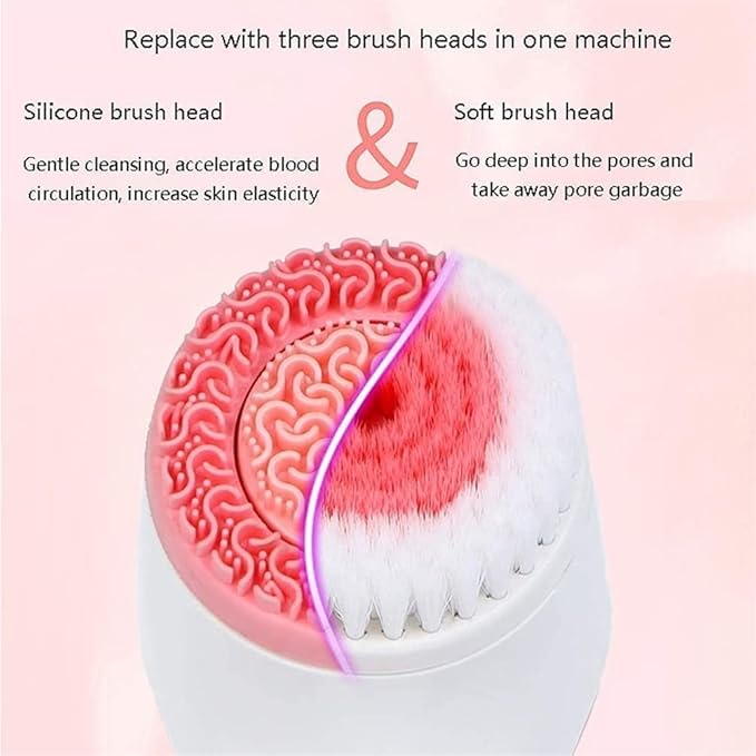 Facial Cleansing Brush Rechargeable Exfoliating Face Brush IPX 7 Waterproof Electric Face Brush with Heads and Facial Massaging(Blue)