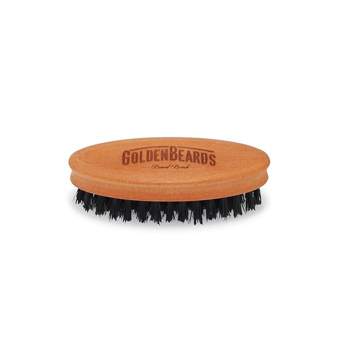 Golden Beards Travel Beard Brush – Pear Tree Wood Handle &amp Natural Boar Bristles – Compact Grooming Tool That Fits in Your Bag Perfect for Beard Maintenance on the Go