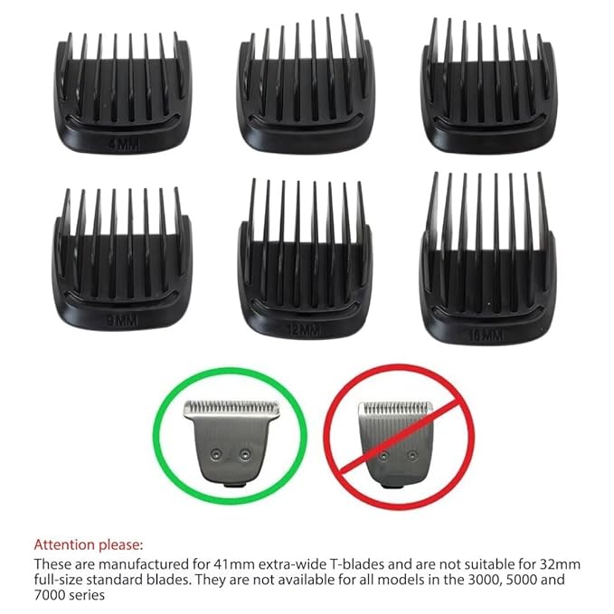 Trimmer Replacement 16mm/12mm/9mm/4mm T Blade Haircut Guide Comb Guard Set Fit for Philip Norelc 41mm Extra Wide T Blade by XSPANDER