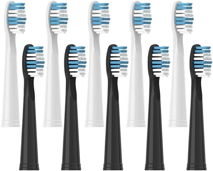 Replacement Brush HeadsCompatible for Seago Electric Toothbrushes E1-9/SG2303/SG575 Vacuum Packing(5black5white)