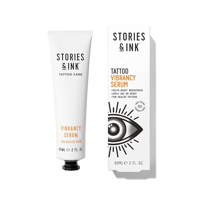 Stories &amp Ink Tattoo Care | VIBRANCY SERUM for Healed Tattoos | Brightening Treatment to Enhance Ink Color &amp Restore Faded Tattoo Pigment Lightweight Hydrating Aftercare 60 mL / 2 Fl Oz