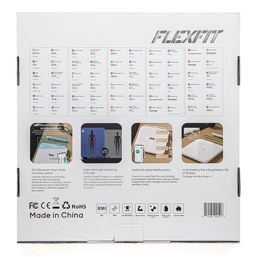FlexFit Scale for Body Weight and Fat Percentage 8 Electrodes High Precision Digital Scale Accurate Measurement of 56 Body Indicators Bathroom Smart Scales