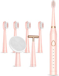 Sonic Electric Toothbrush USB Rechargeable Powerful Sonic Cleaning Tooth Brush with 6 Modes 5 Brush Heads + 1 Facial Cleansing Brush Head + 1 Face Massage Head Whitening Toothbrushes