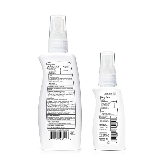 BU SPF 50 Sunscreen Spray for Face and Body 2-Pack with 3.3 oz Fragrance Free and 1 oz White Sage Clear Non Greasy Water Resistant