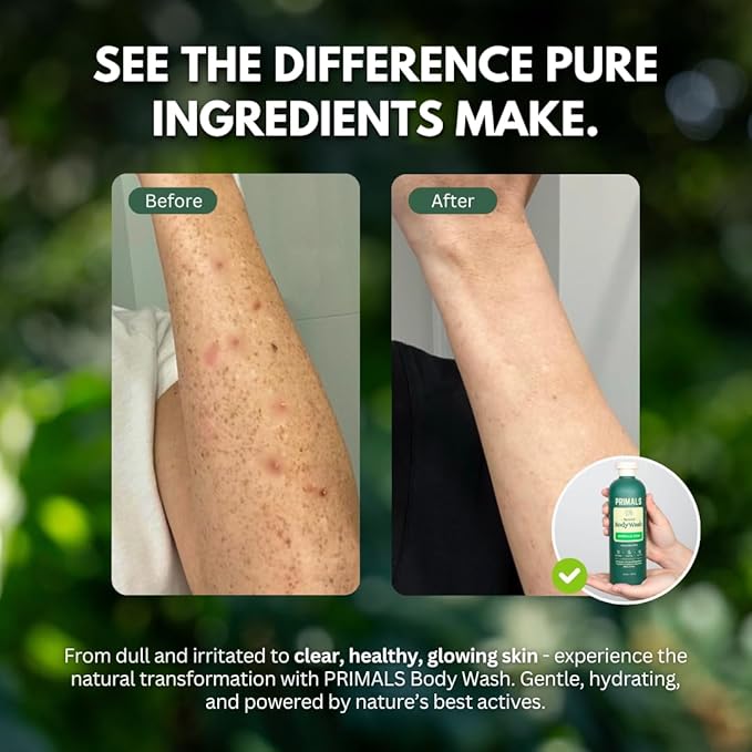 PRIMALS Natural Body Wash - Aloe Vera Raw Honey Green Tea - Natural Ingredients - Zero Artificial Fragrances Sulfates Parabens or Dyes - 13.5 Fl Oz