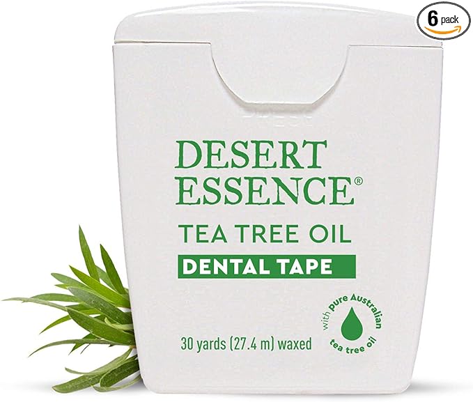 Desert Essence Tea Tree Oil Dental Tape - 30 Yards - Pack of 6 - Naturally Waxed w/Beeswax - Thick Flossing No Shred Tape - On The Go - Removes Food Debris Buildup - Cruelty-Free Antiseptic