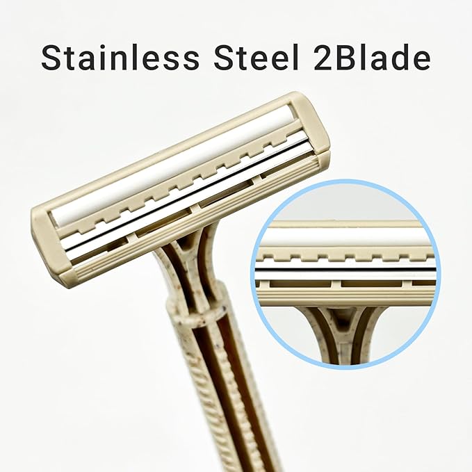 Disposable Shave Kit for Men &ampWomen - 100 Pcs Wheat Straw Razors and Cream Bulk Individually Wrapped Portable Toiletries Amenities for Hotel Airbnb Homeless Shelter Charity Camping and Trave