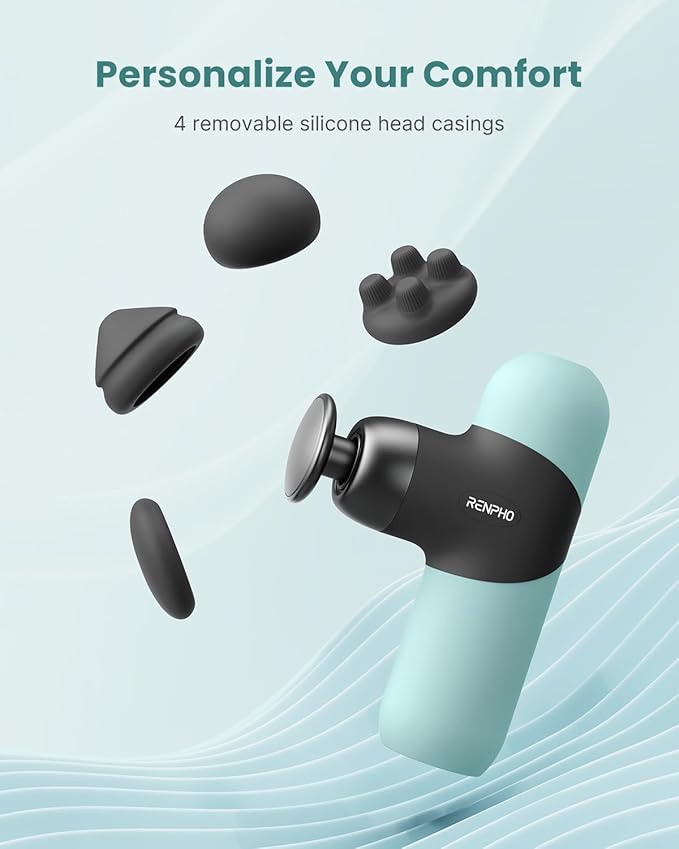 RENPHO Mini Thermal Massage Gun with Heat Portable Deep Tissue Percussion Massager with 4 Heads for Neck &amp Back Comfort Ultra-Quiet Operation for Home Office &amp Travel Includes Compact Carr