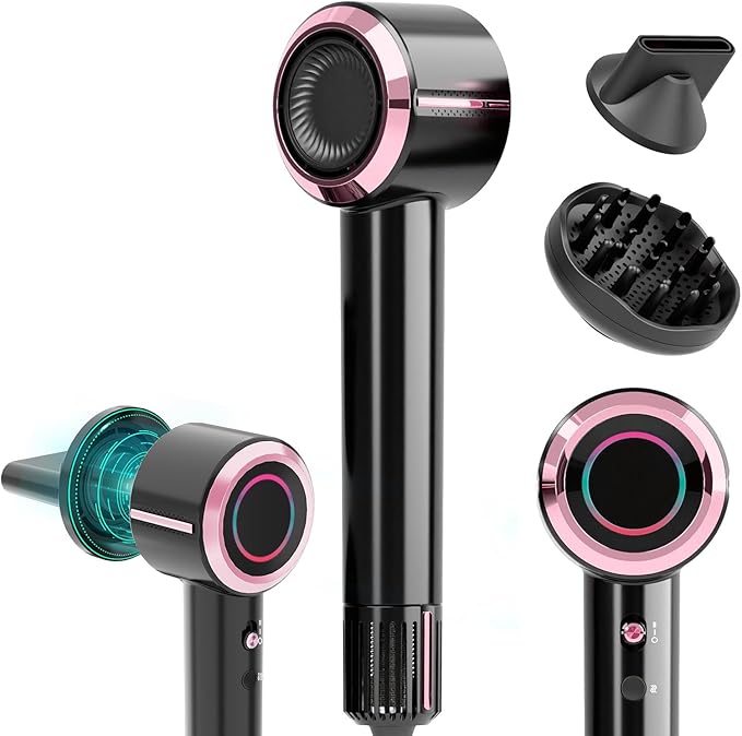 CINOSTAR Hair Dryer Fast Drying Blow Dryer with Diffuser with 110 000RPM Brushless Motor&ampIonic Technology No Heat Damage Lightweight for Women and Travel Low Noise Black &amp Light Coral