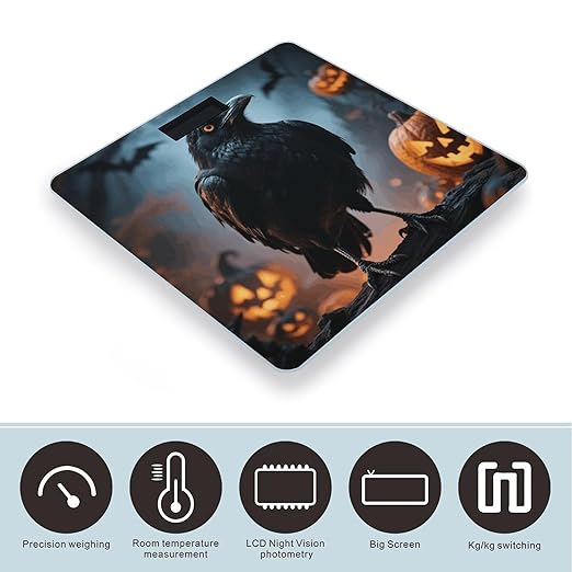 Frightening Halloween Crow Scale for Body Weight Sturdy Tempered Glass Weighing Scales with LCD Display Accurate Digital Bathroom Scale Convenient Body Fat Smart Scales Easy Read