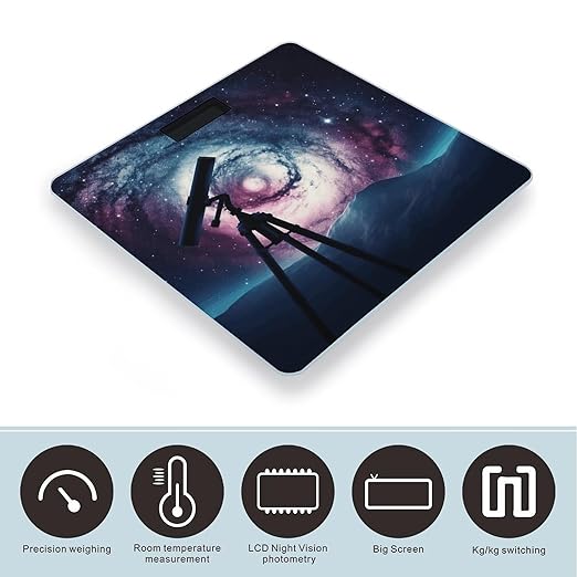 Space Galaxy with Telescope Bathroom Scale Rounded Smart Scale for Body Weight Automatic Power On/Off Weight Scales Accurate Bathroom Digital Scales for Pet Home Bedroom Kitchen