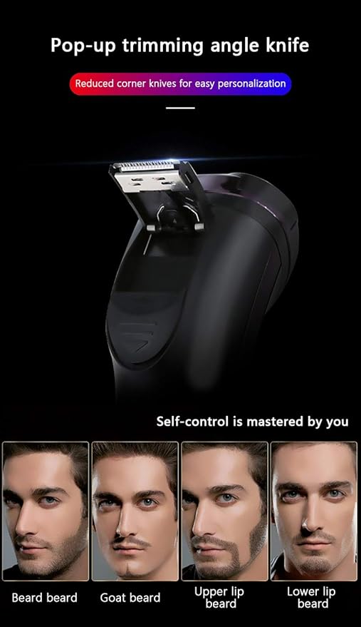 Electric Razor Men's Rotary Razor Cordless Rechargeable Razor Men's Near Cut Dry and Wet Razor with pop-up Trimmer Rechargeable 3D Rotary Men's Electric Razor Waterproof