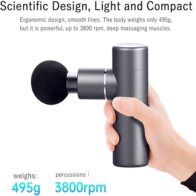 Mini Portable Massage Gun Percussion Electric Massage GunPortable Body MassagerDeluxe Full Aluminum BodySuper Quiet Brushless Motor (Gray)