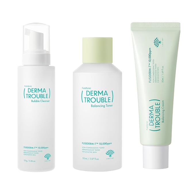 Derma Trouble Balancing AC 3 Step Kit - Korean Skincare Set for Acne Prone Skin Blemishes &amp Pores - Sebum Control Cleanser Toner &amp Cream for Oily Sensitive Skin Redness &amp Bumpy Texture