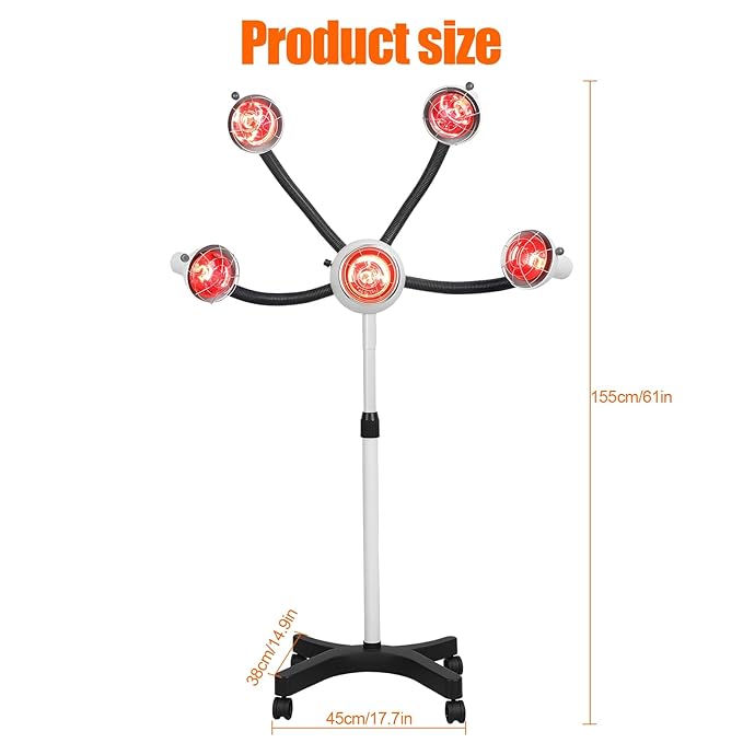 Hair Dryer with 5 Heat Lamps Adjustable Arm and Flexible Lamp for Efficient Hair Drying 750W Powerful Infrared Technology Perfect for Salon or Home Use for Perming &amp Styling Red