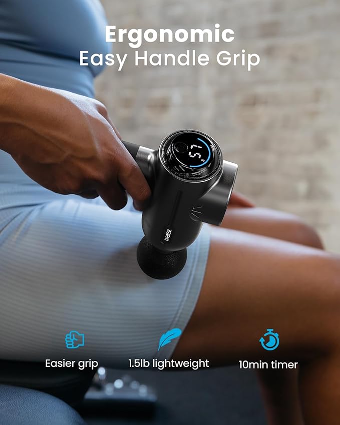 RENPHO Active+ Thermal Massage Gun with Heat App Control Deep Tissue Percussion Massager for Back and Neck Portable Handheld Massager with 5 Speeds 5 Attachments Carry Case Black