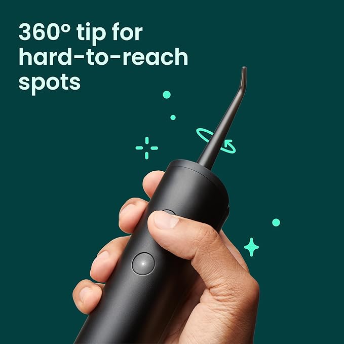 quip Water Flosser with Replacement Tip - Cordless Water Flosser with Adjustable Pressure - Teeth Cleaner Pick with 360 Degree Rotating Replaceable Tip Rechargeable Water Dental Pick - All-Black