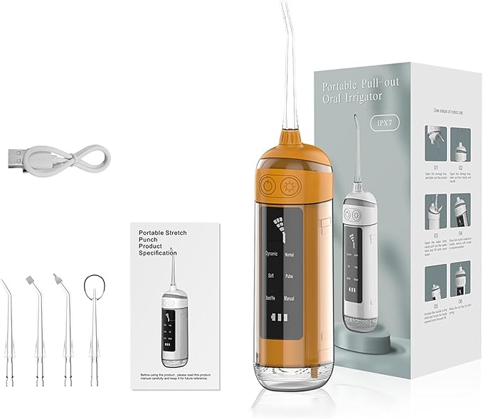 6-Mode Oral Irrigator Portable Water Flosser Ipx7 Waterproof Flossing Toothpick Toothbrush for Traveling Home Use Toothbrush with 4 Nozzles (Color : Orange)