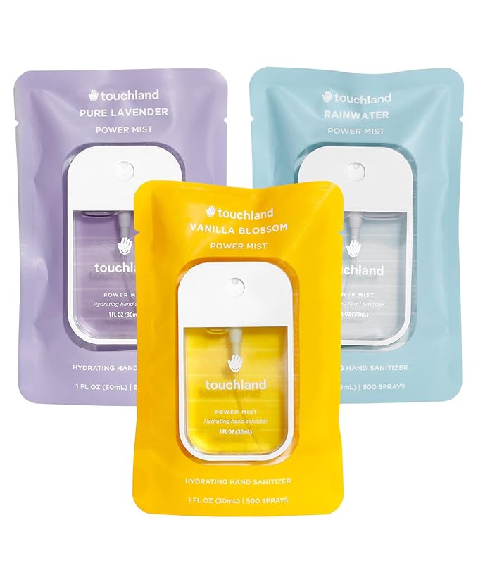 Touchland Hydrating Hand Sanitizer Spray – Blossom Trio Set (Pure Lavender Vanilla Blossom Rainwater) – 3 x 1 FL OZ Travel Size Mists