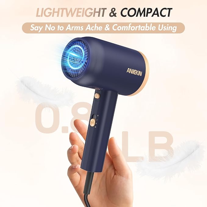 ANIEKIN Hair Dryer 1875 Watts Fast Drying Blow Dryer with Diffuser and Concentrator Compact Lightweight Hair Dryer for Women and Men