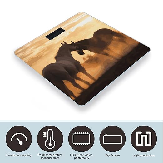 Horses in Love Weight Scale Digital Electronic Scales Bathroom Scale Larg LCD Backlight Display High Precision MeasurementsTempered Glass