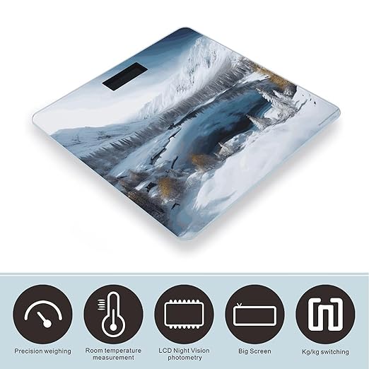 Winter Mountains Snow Scene Bathroom Scale Weight Scale for Body WeightHighly Accurate Digital Weighing Machine Clear LED Display Digital Bathroom Body Scale 400lb/182kg