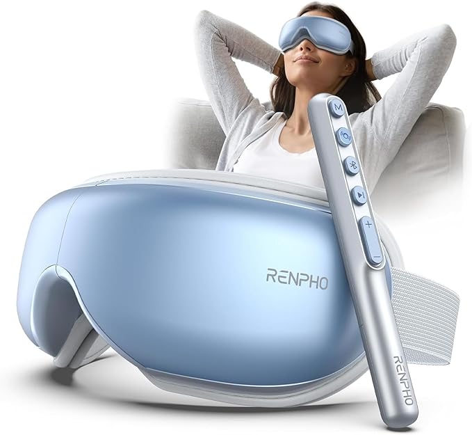 RENPHO Eye Massager with Heat Birthday Valentines Day Gifts Migraine Massager with Remote Compression Silent Mode Bluetooth Heated Sleep Mask for Strain Relief Stye Eye Improve Sleep