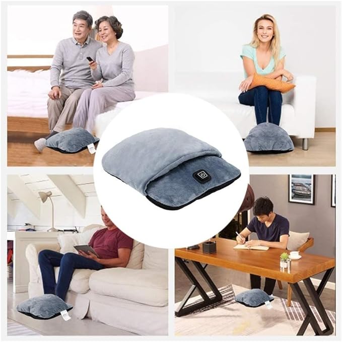 Heated Electric Foot Warmer With 30 Min Timer And Vibration Large Capacity Flannel Heating Massager For Men Women Home Office Gray