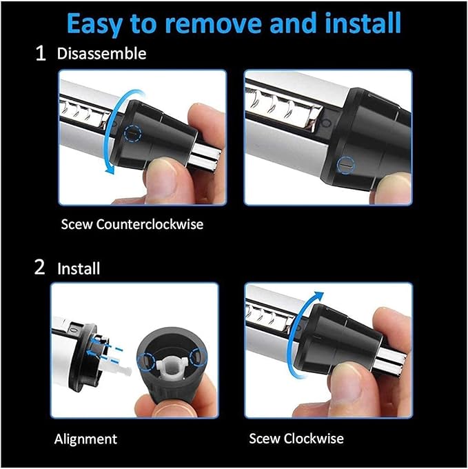 Nose Hair Trimmer for Hygienic Grooming with Rinseable Interchangeable Heads for Eyebrows Neckline Nose Ears &amp Other
