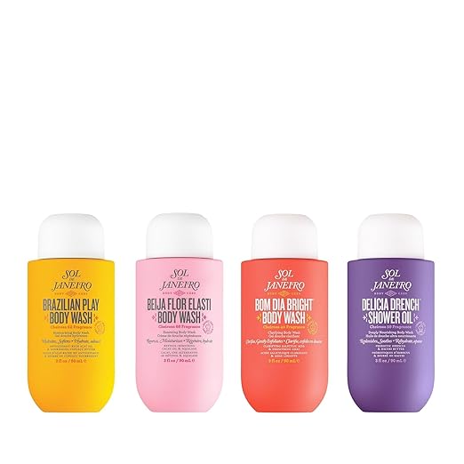 Sol de Janeiro Scent Your Shower Travel Size Quad - Benefit Packed Body Wash Discovery Set - Brazilian Play Beija Flor Bom Dia Delicia Drench - 3 fl oz.